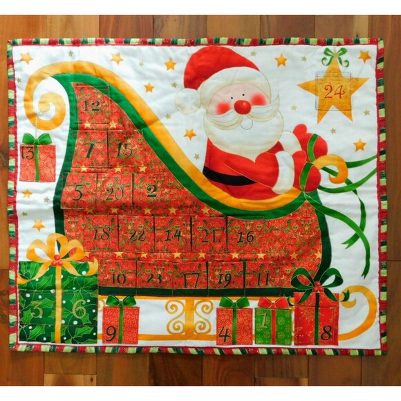 Christmas Quilted Wall Hanging Advent Calendar Handmade Pockets 25x21 EUC! - Picture 1 of 16